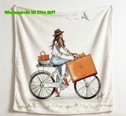 Hermès Inspired Bicycle Girl Orange Bag Flannel Throw Blanket for Wall Decor & Sofa IMG_5433